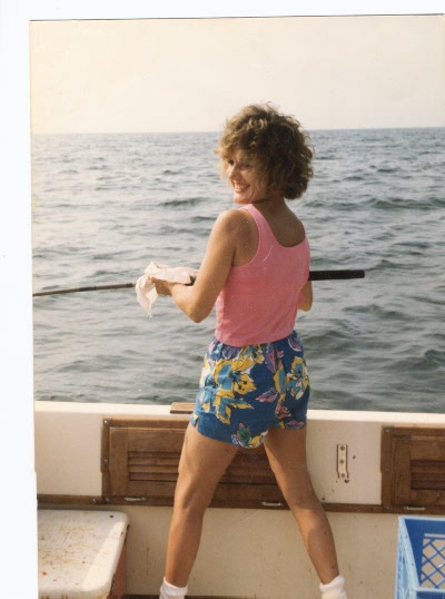 Noreen Daly Carlson on a fishing boat off the coast of New Jersey
