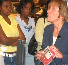 picture of a dietitian teaching young women about making healhy food choices