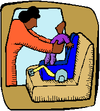 cartoon-style graphic of baby in a car seat