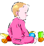 cartoon-style graphic of infant with toys